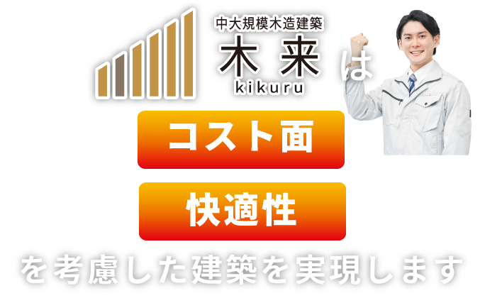 中大規模木造建築 木来 -kikuru-は低コスト・事業採算性を考慮した建築を実現します