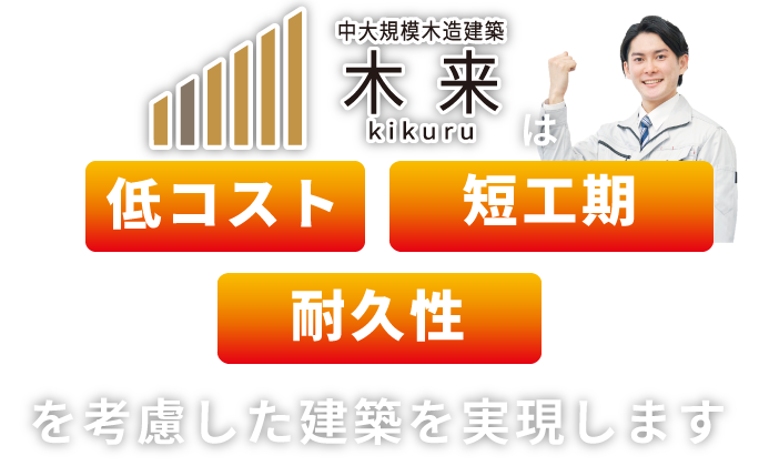 中大規模木造建築 木来 -kikuru-は低コスト・事業採算性を考慮した建築を実現します