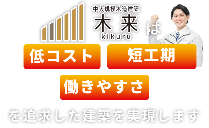 中大規模木造建築 木来 -kikuru-は低コスト・事業採算性を考慮した建築を実現します